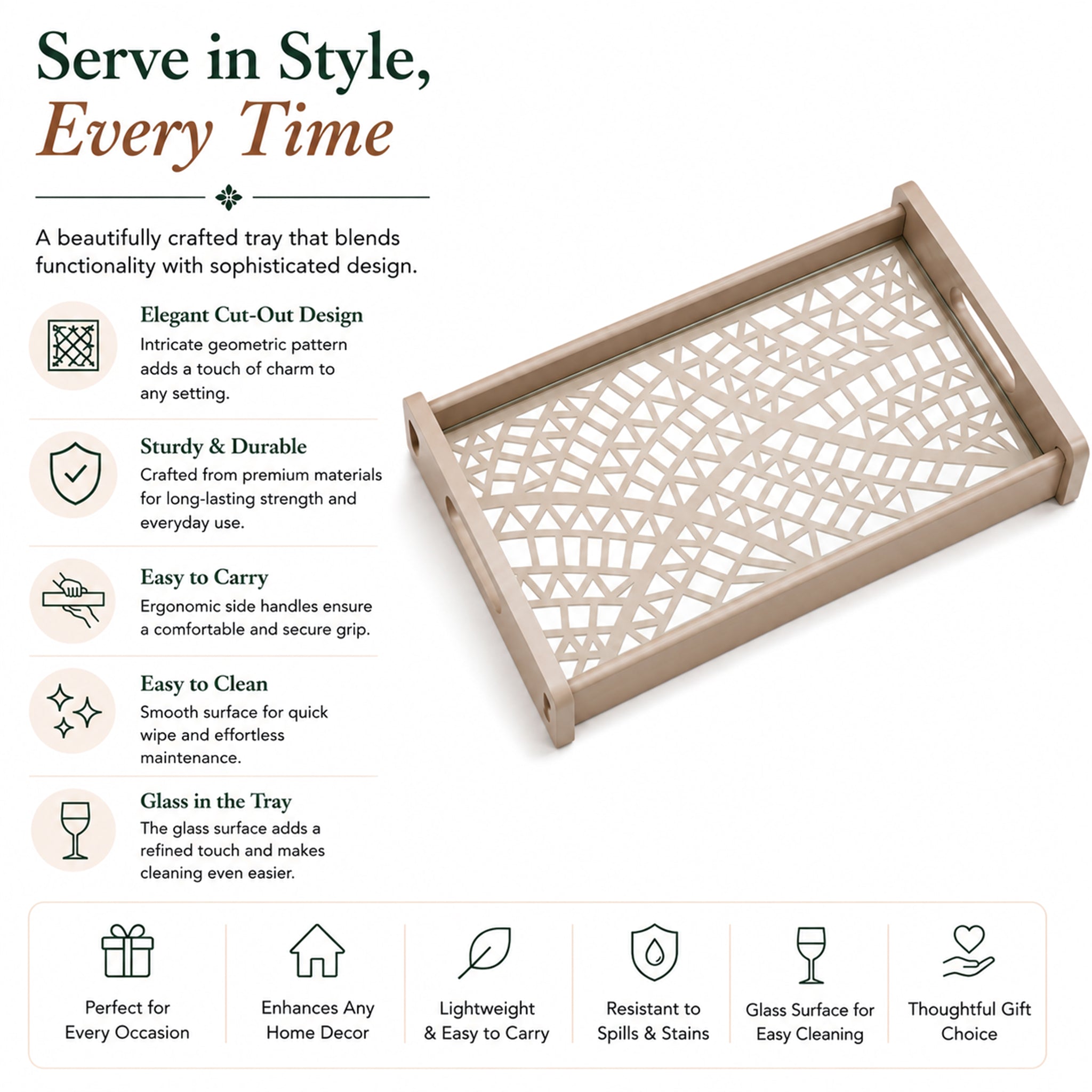 Laser Glass Wooden Tray Small