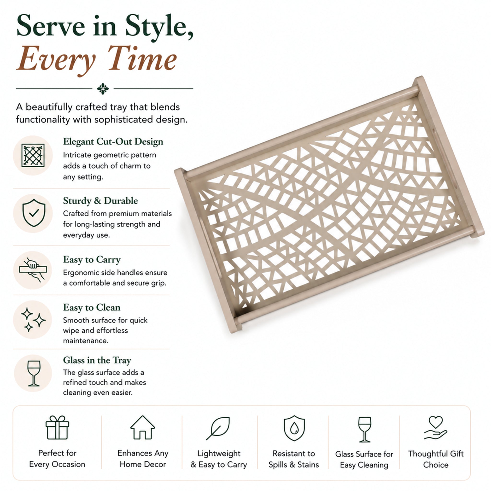 Laser Glass Wooden Tray Medium