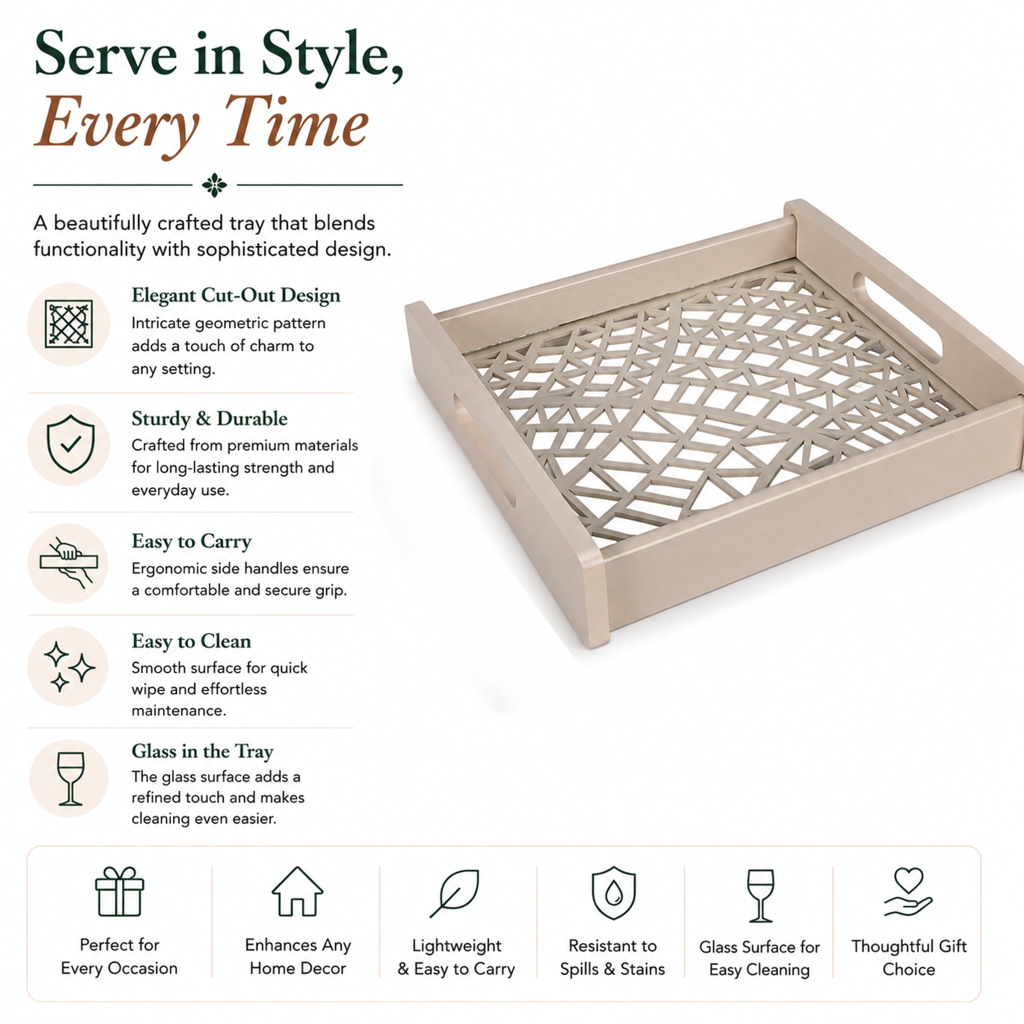 Laser Glass Wooden Tray Square