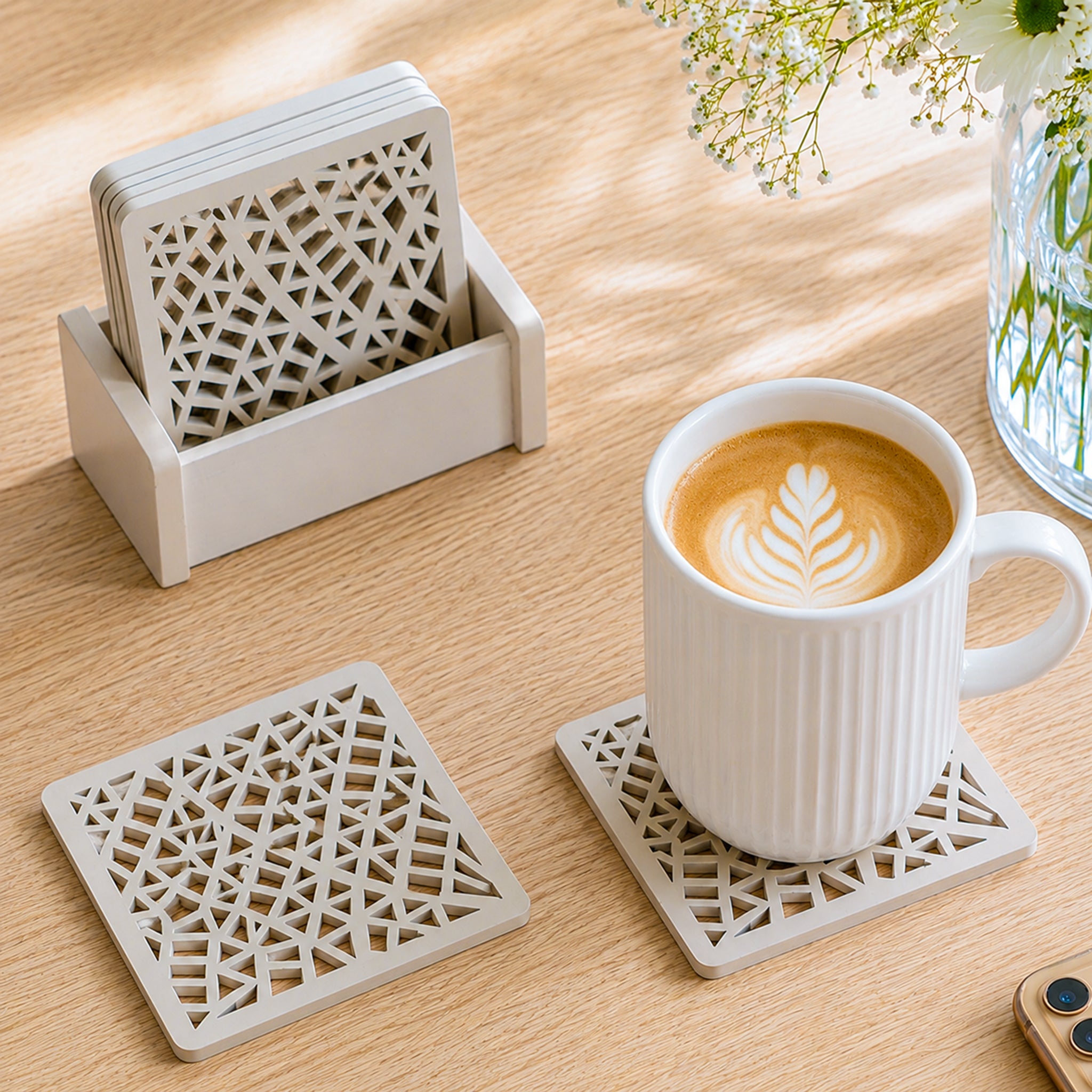 Laser Glass Wooden Cosater With Stand