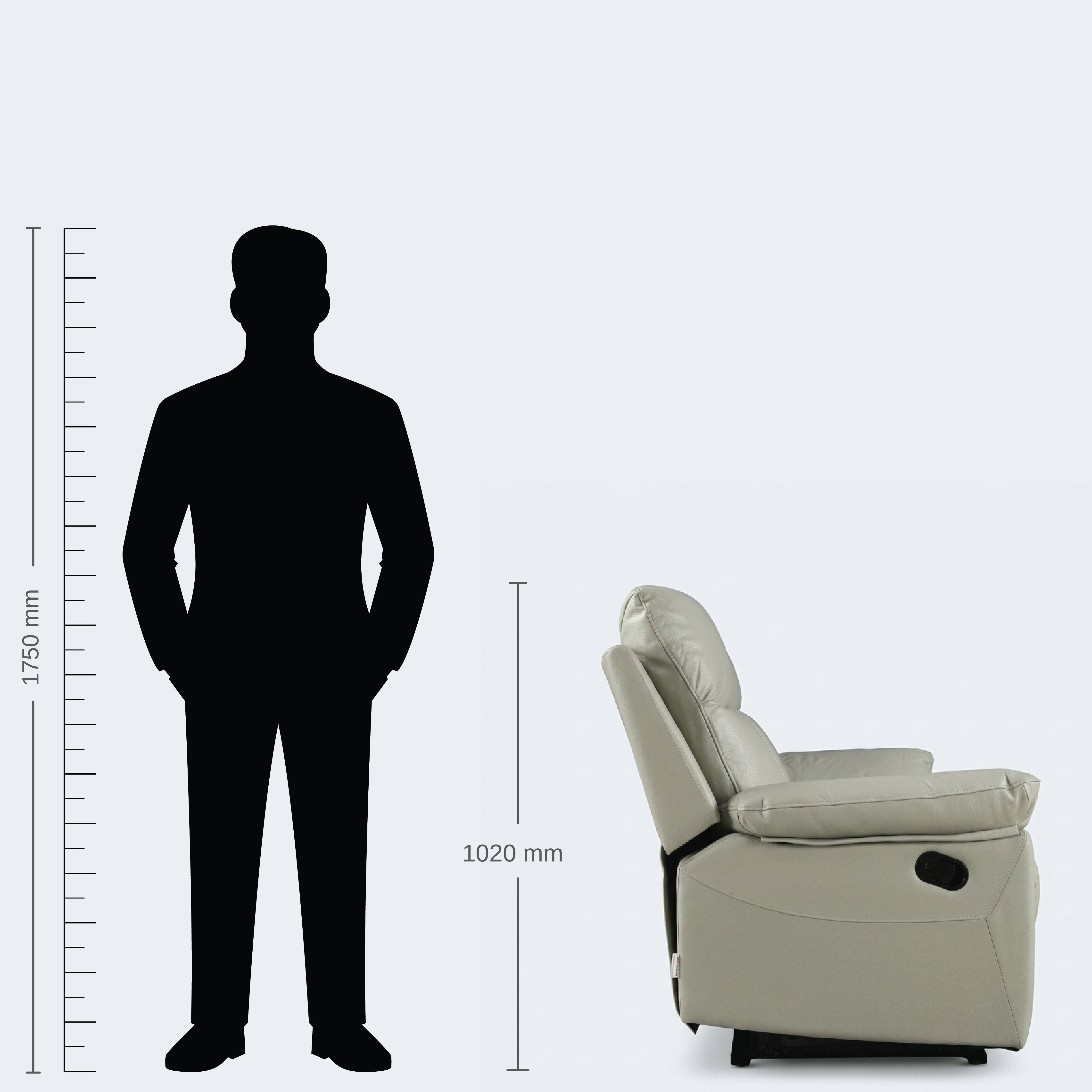 QUANTUM HALF LEATHER 3S RECLINER LT GREY