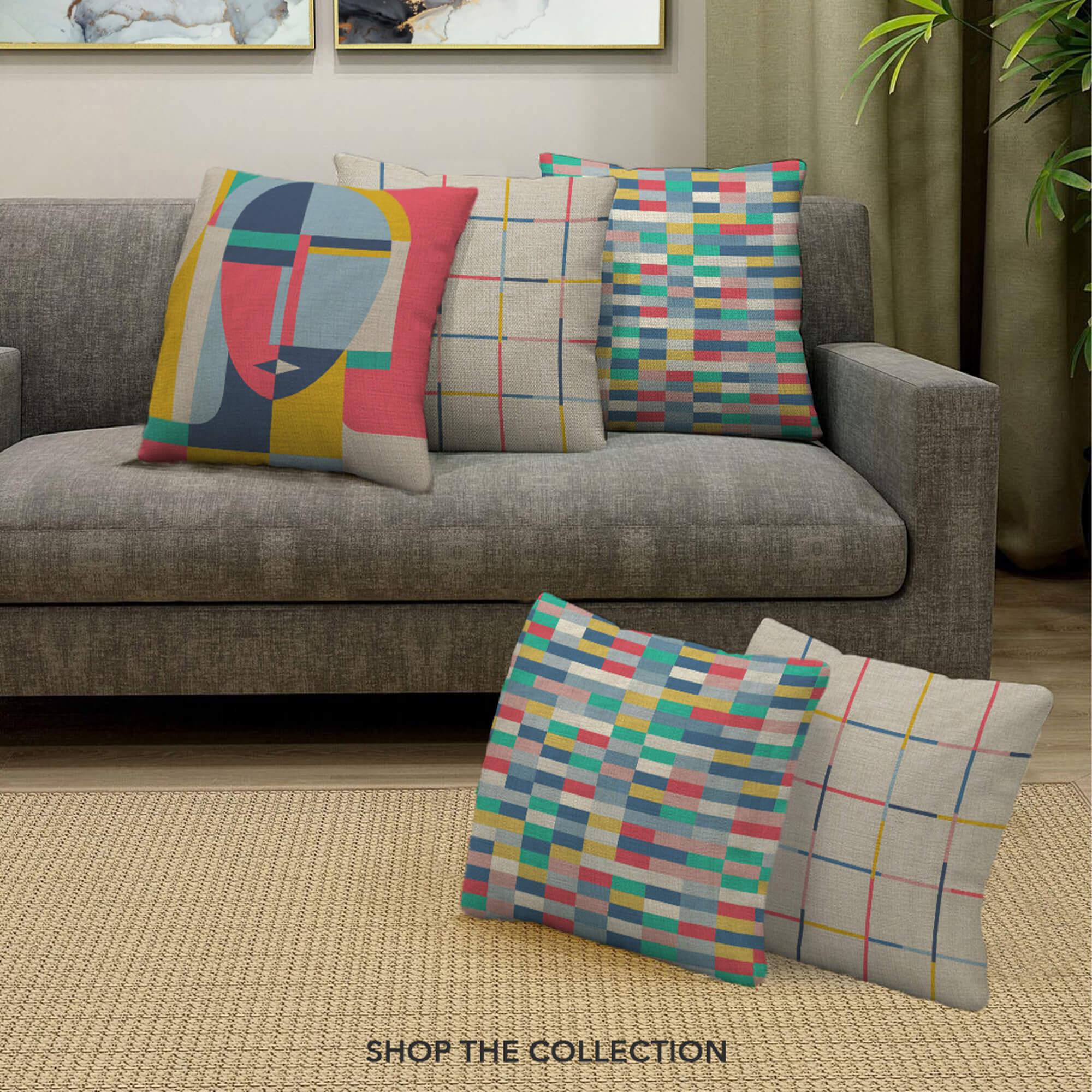Pop Modern Reversible Brick Digital Cushion Cover 40x40 Cm in Multi Colour - HomeTown