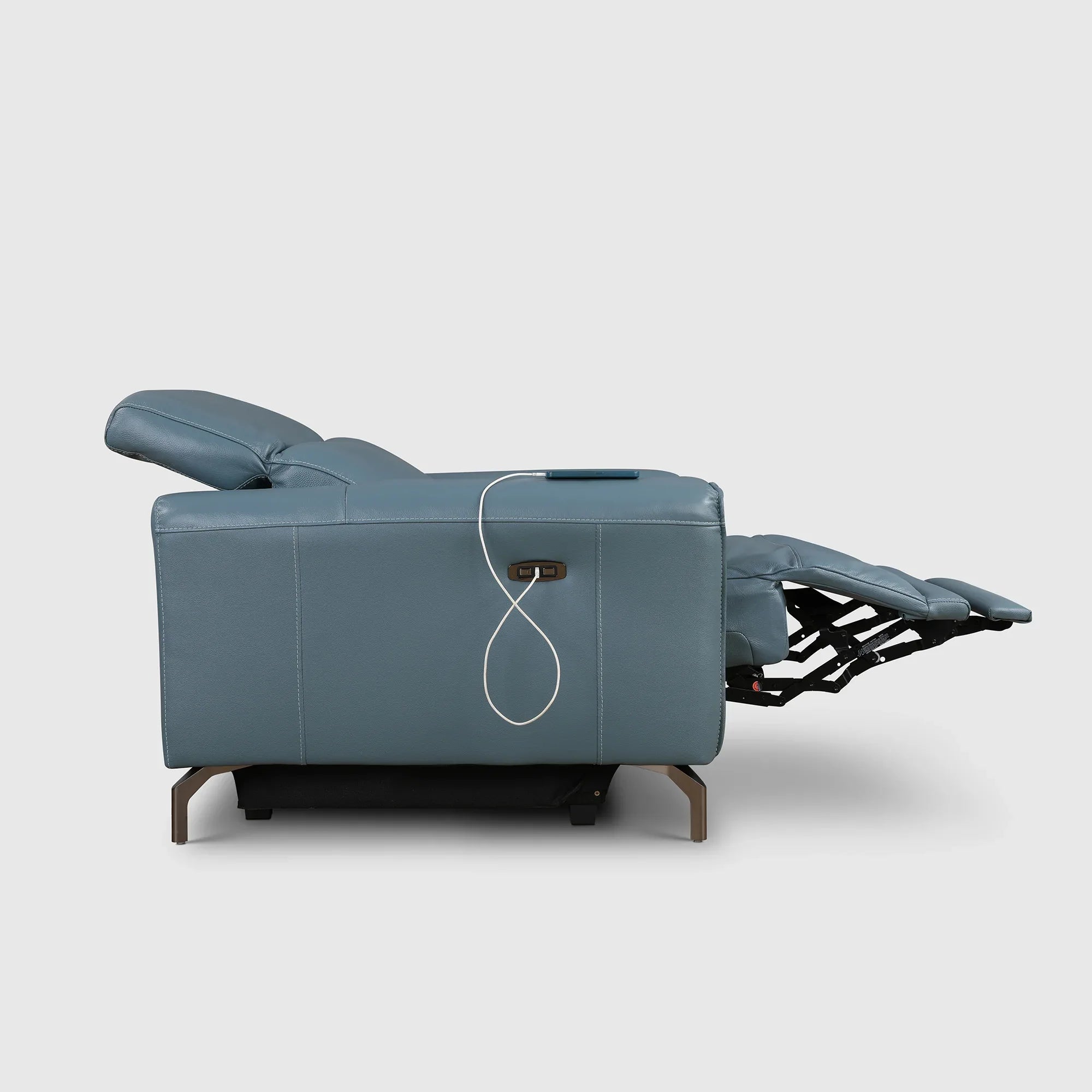 Emilia Half Leather Single Seater Electric Recliner in Blue Colour - HomeTown