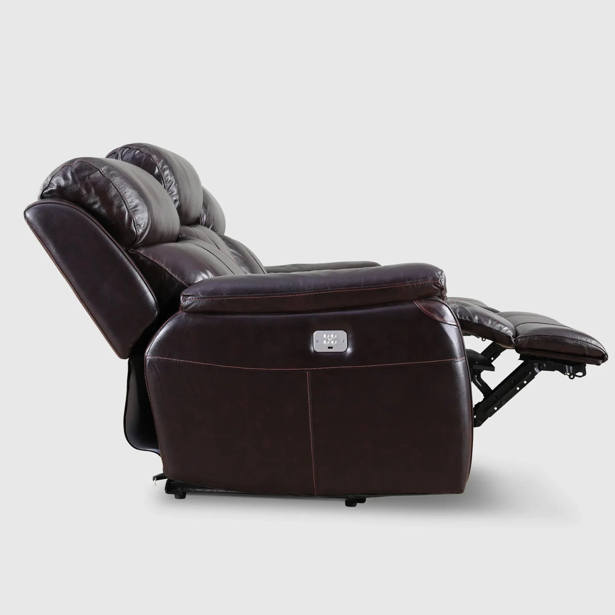 Plush Half Leather Three Seater Single Electric Recliner with Motion - HomeTown