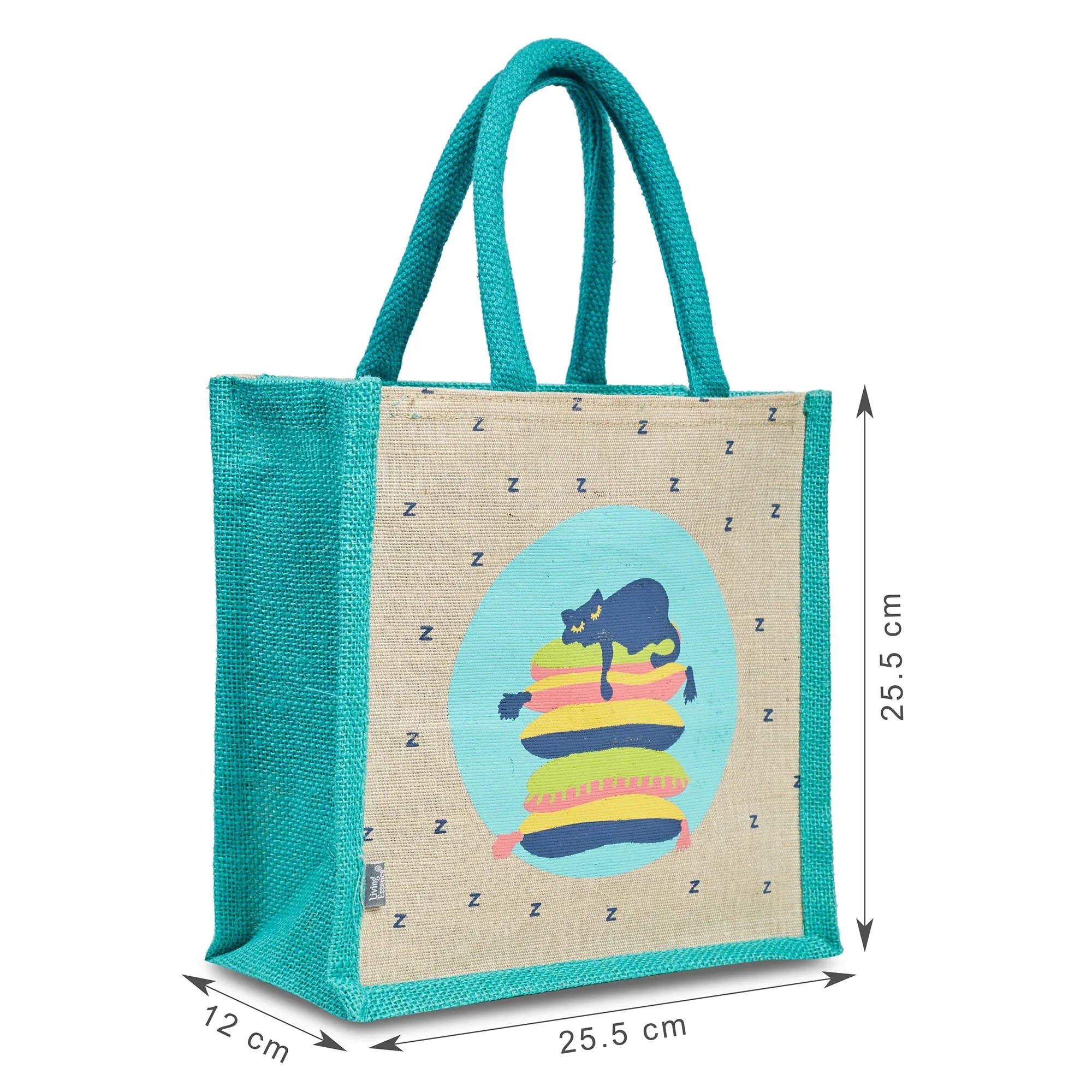 Good Life Jute Reversible Lazy Lamhe Printed Lunch Bag 25.5 x 25.5 Cm in Turq Colour - HomeTown