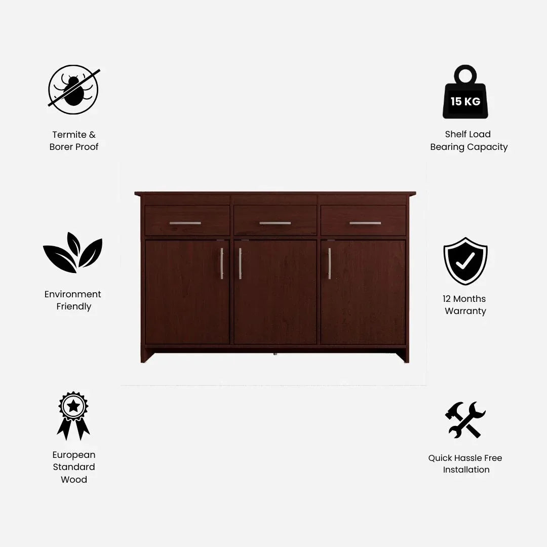 Albert Engineered Wood 3 Door Cabinet in Cherry Brown Colour - HomeTown