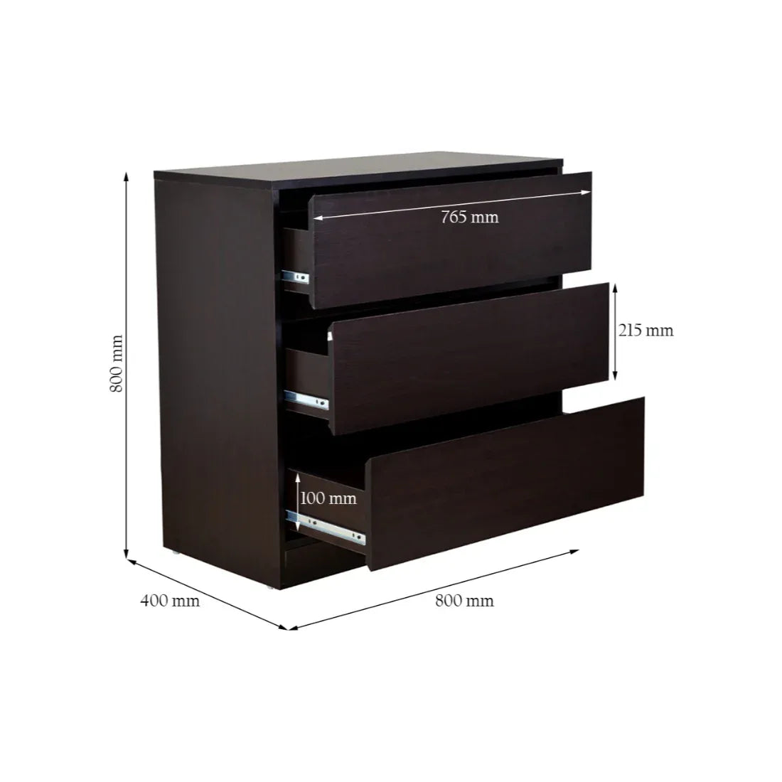 Basic Chest of 3 Drawer in Wenge Colour - HomeTown