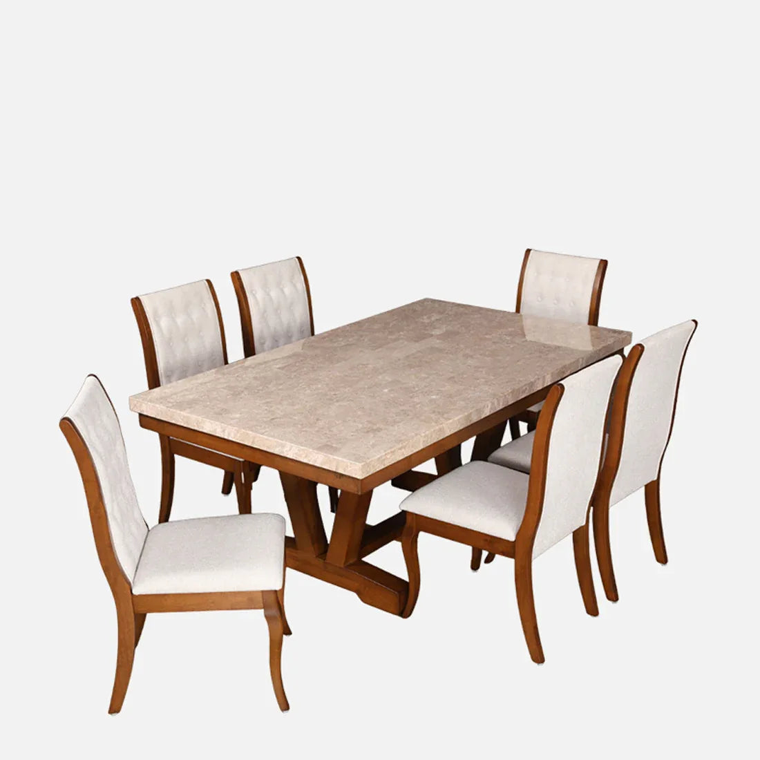 Florentine Marble Finish Six Seater Dining Set in Dark Walnut Colour - HomeTown