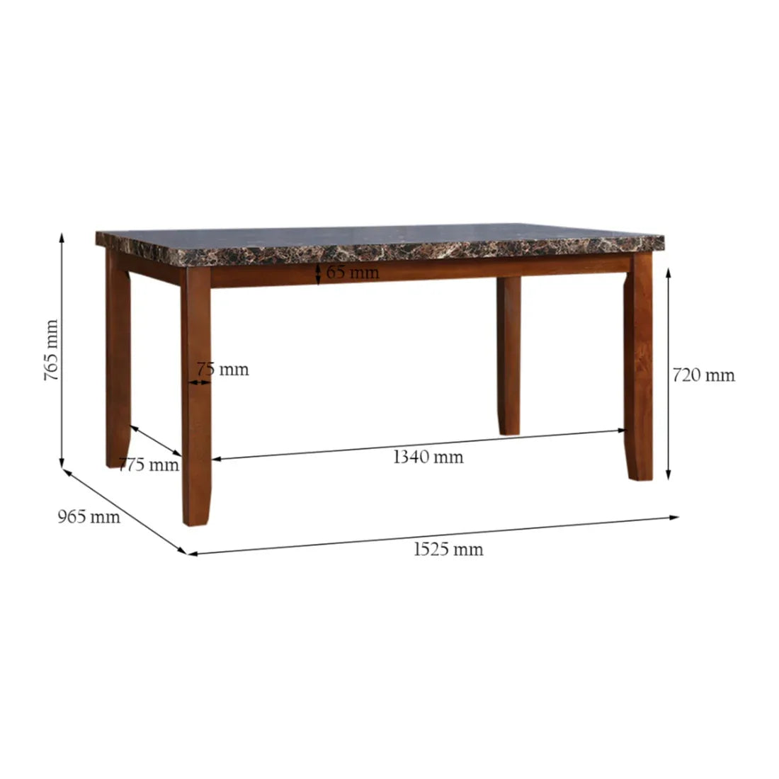 Eden Marble Finish Top 6 Seater Dining Table in Brown Colour - HomeTown