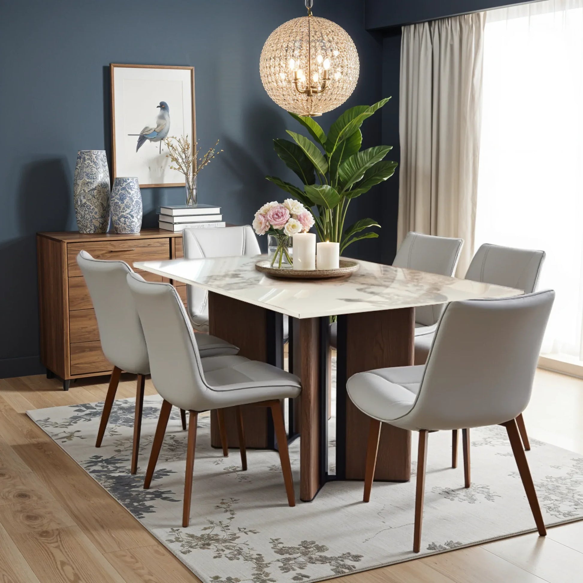 Stonewave Sintered Stone 6 Seater Dining Set in Marble Finish - HomeTown