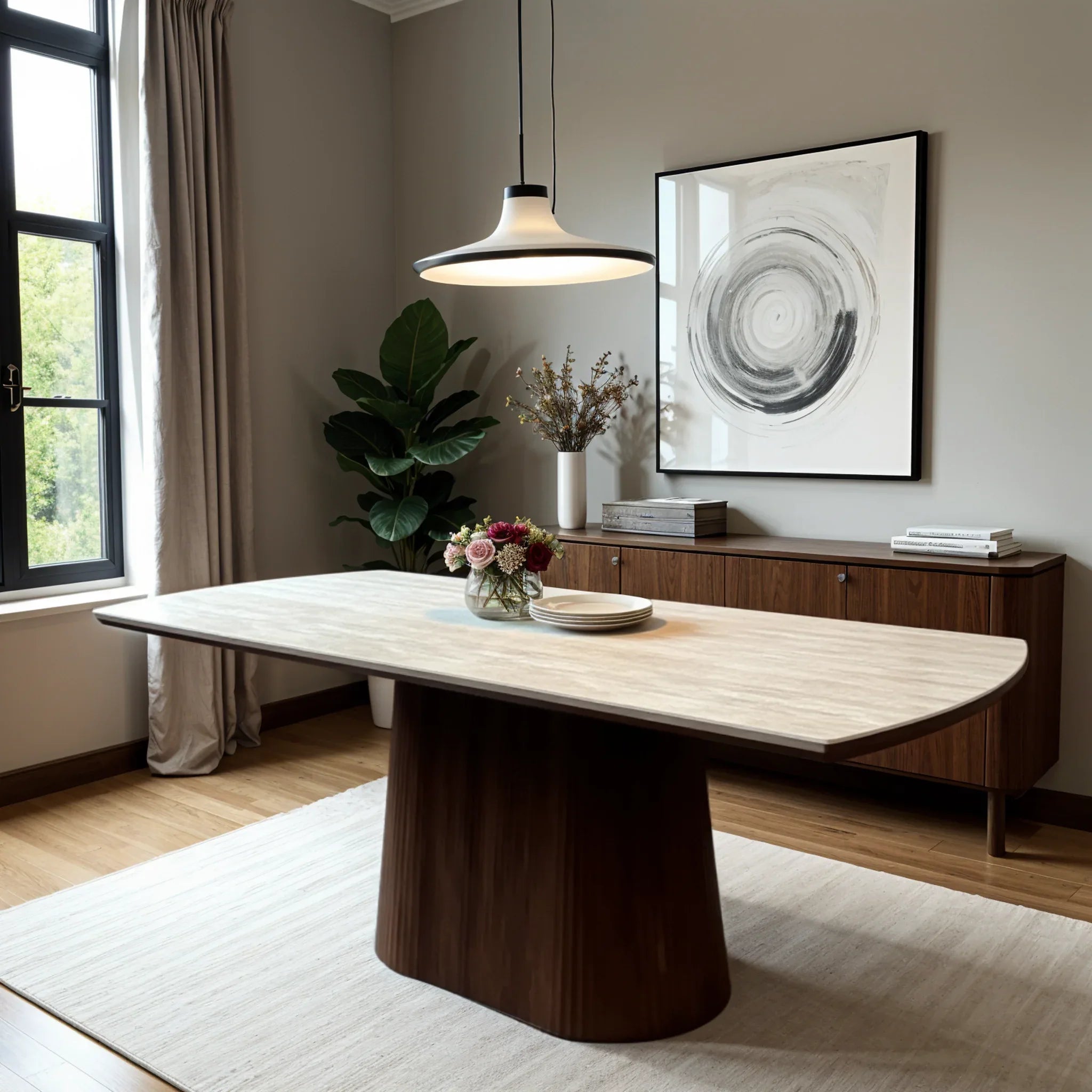 Terranova Sintered Stone 6 Seater Dining Set With Swivel Chair in Beige & Walnut Finish - HomeTown