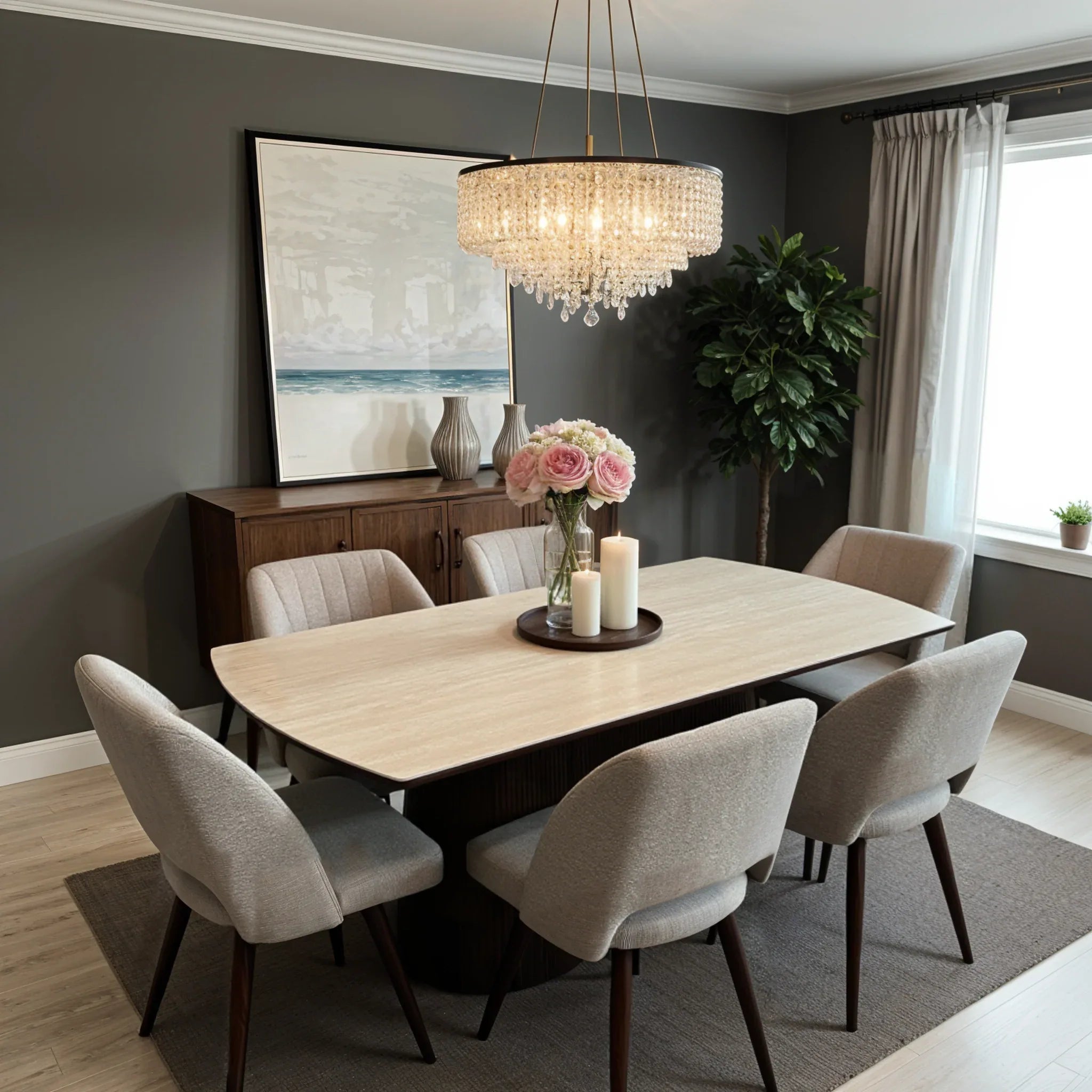 Terranova Sintered Stone 6 Seater Dining Set With Swivel Chair in Beige & Walnut Finish - HomeTown