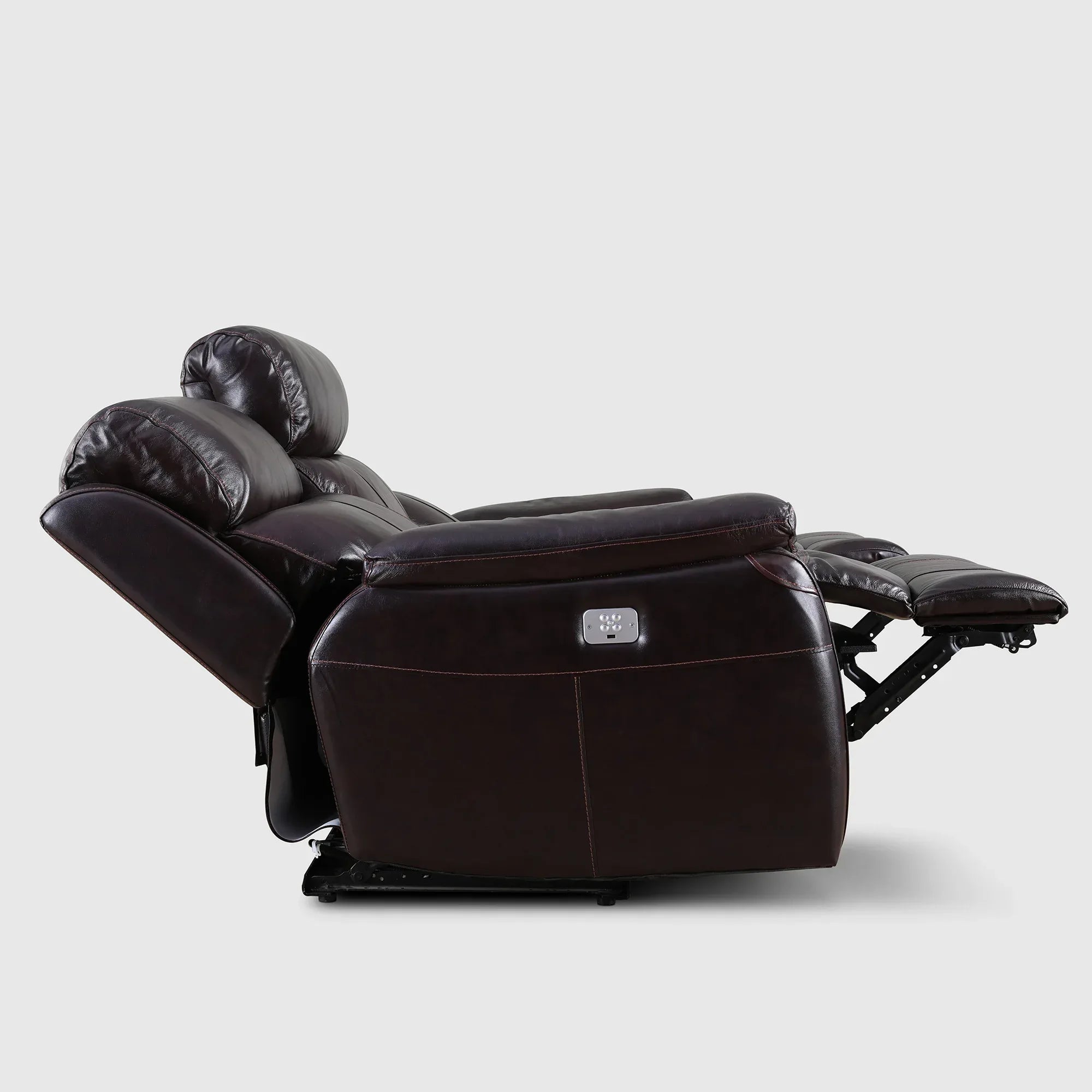 Plush Half Leather Three Seater Single Electric Recliner with Motion - HomeTown