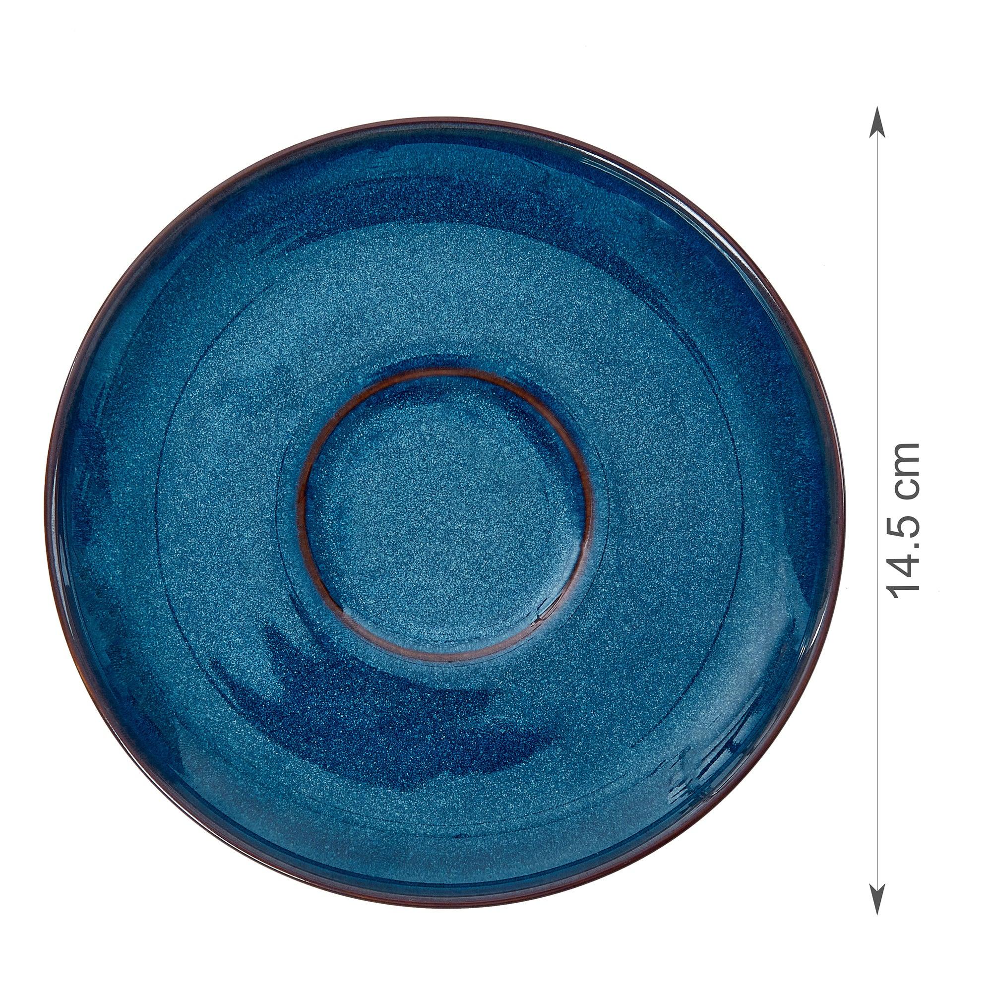 Hygge Studio Pottery Stoneware Cup & Saucer Set of 4 in Navy Blue Colour - HomeTown