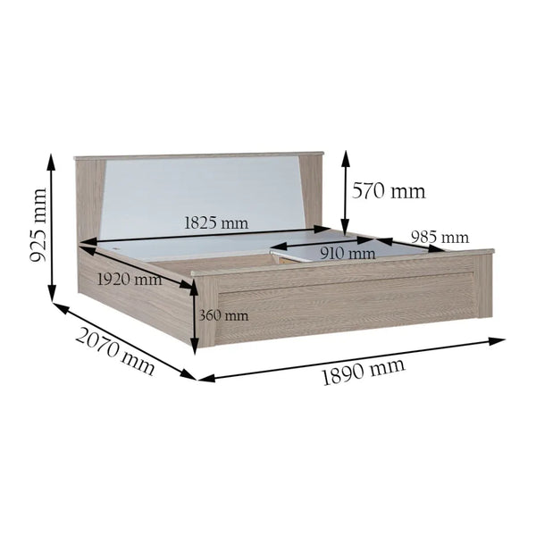 Ambra King Size Bed with Box Storage in Oak Colour dimensions