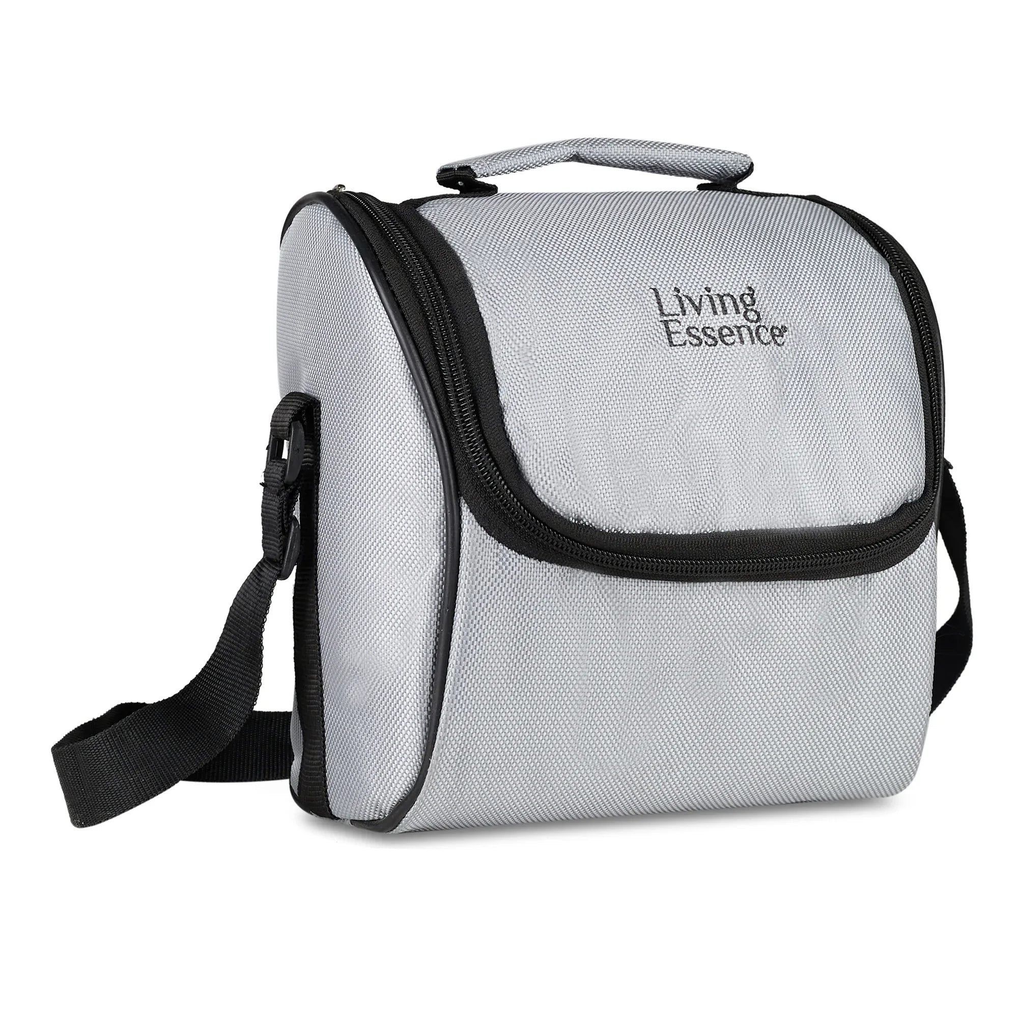 Microsafe 100% BPA Free Plastic & Stainless Steel Exa Lunch Box 400ml Set of 3 + Steel Bottle 500ml + Spoon + Carry Bag in Grey Colour - HomeTown