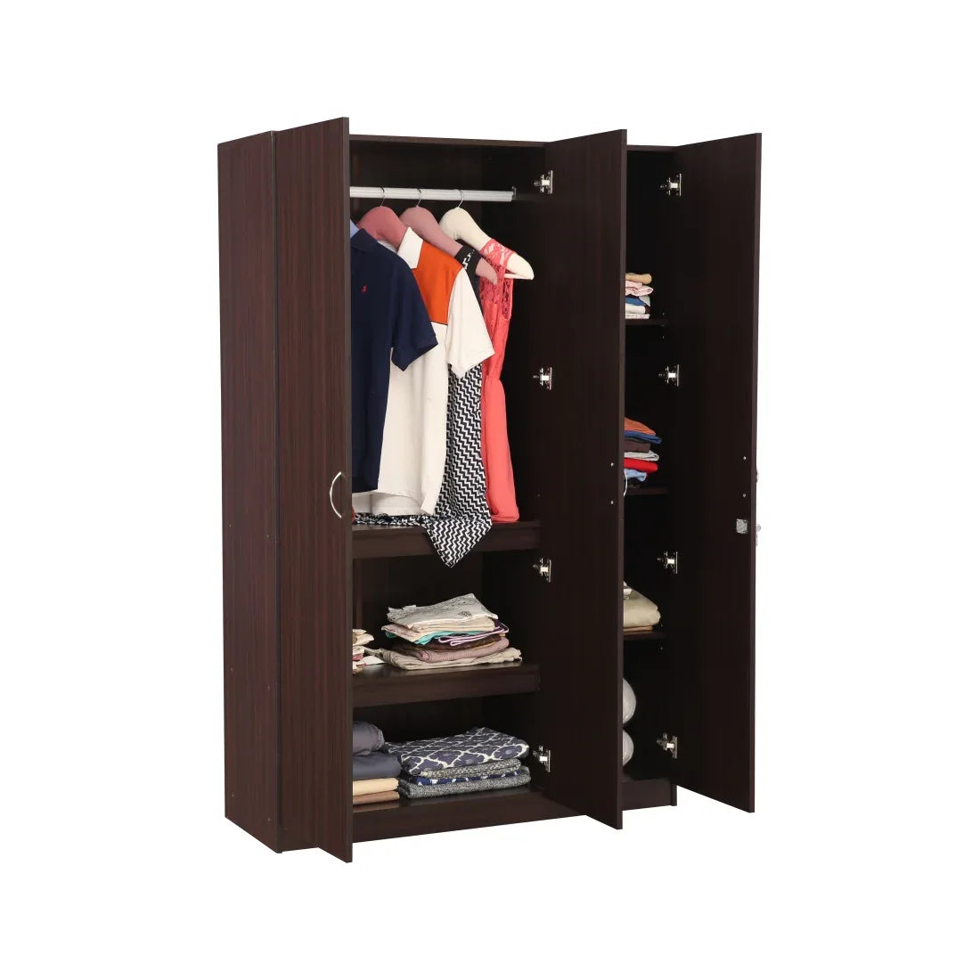 Willy Engineered Wood 3 door wardrobe in Walnut Finish - HomeTown