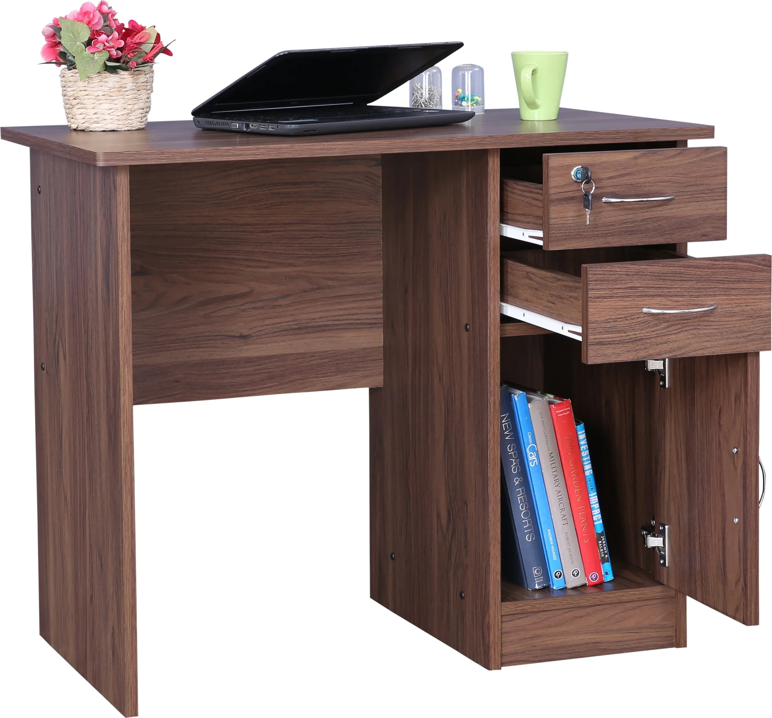 Simply Study Table with Three Drawer in Dark Walnut Colour - HomeTown
