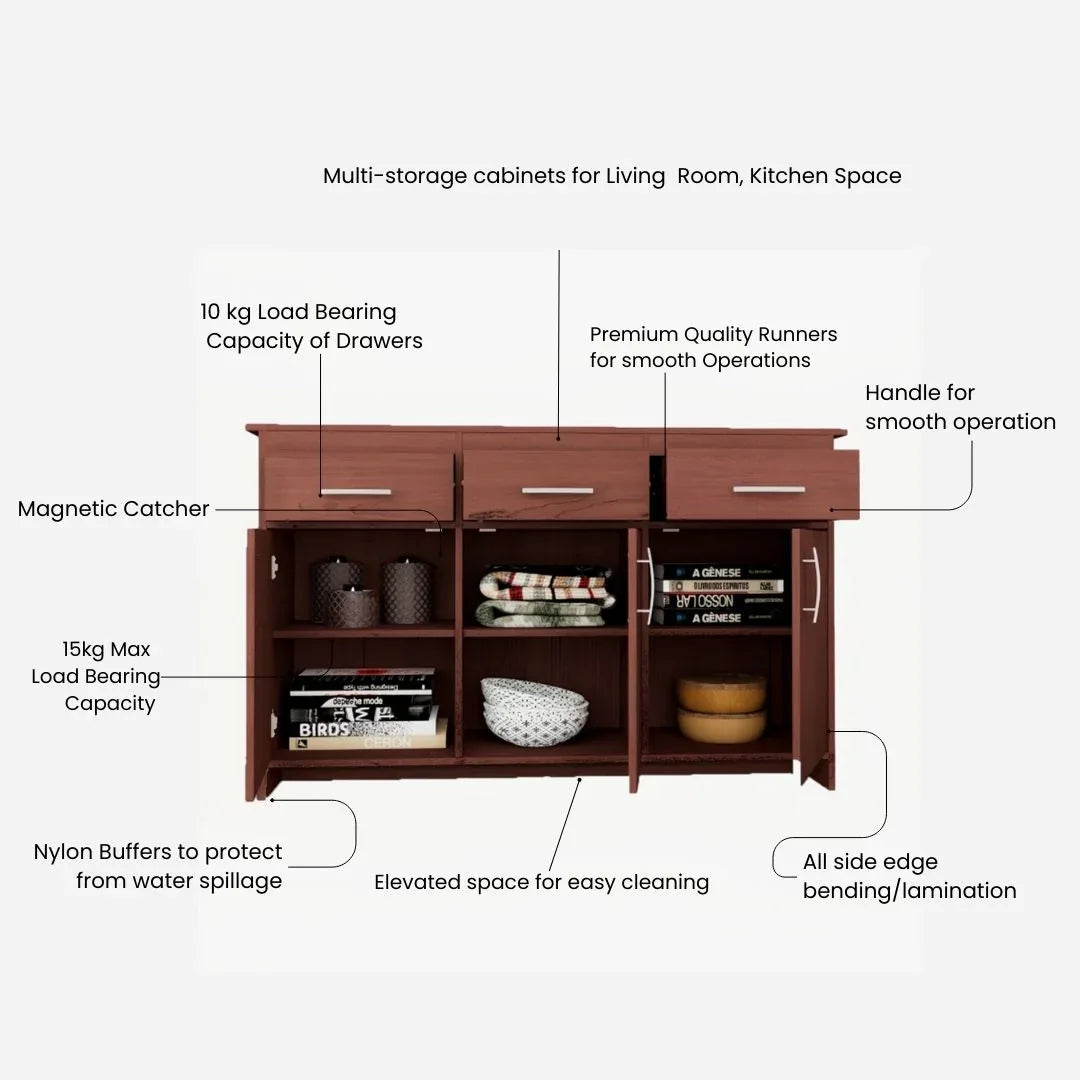 Albert Engineered Wood 3 Door Cabinet in Cherry Brown Colour - HomeTown