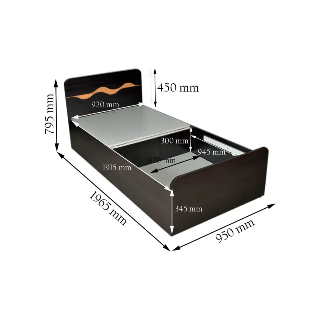 Swirl Single Bed with Box storage in Wenge Colour - HomeTown