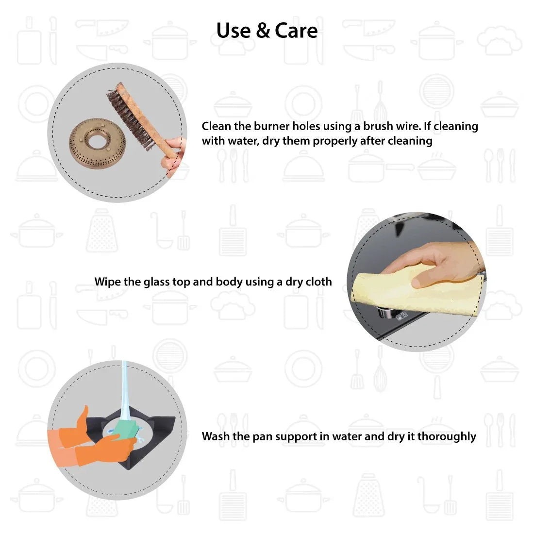 Octavia 1 - Gas Stove, 3 - Forged Brass Burners, 3 - Heavy duty pan support in Black Colour - HomeTown