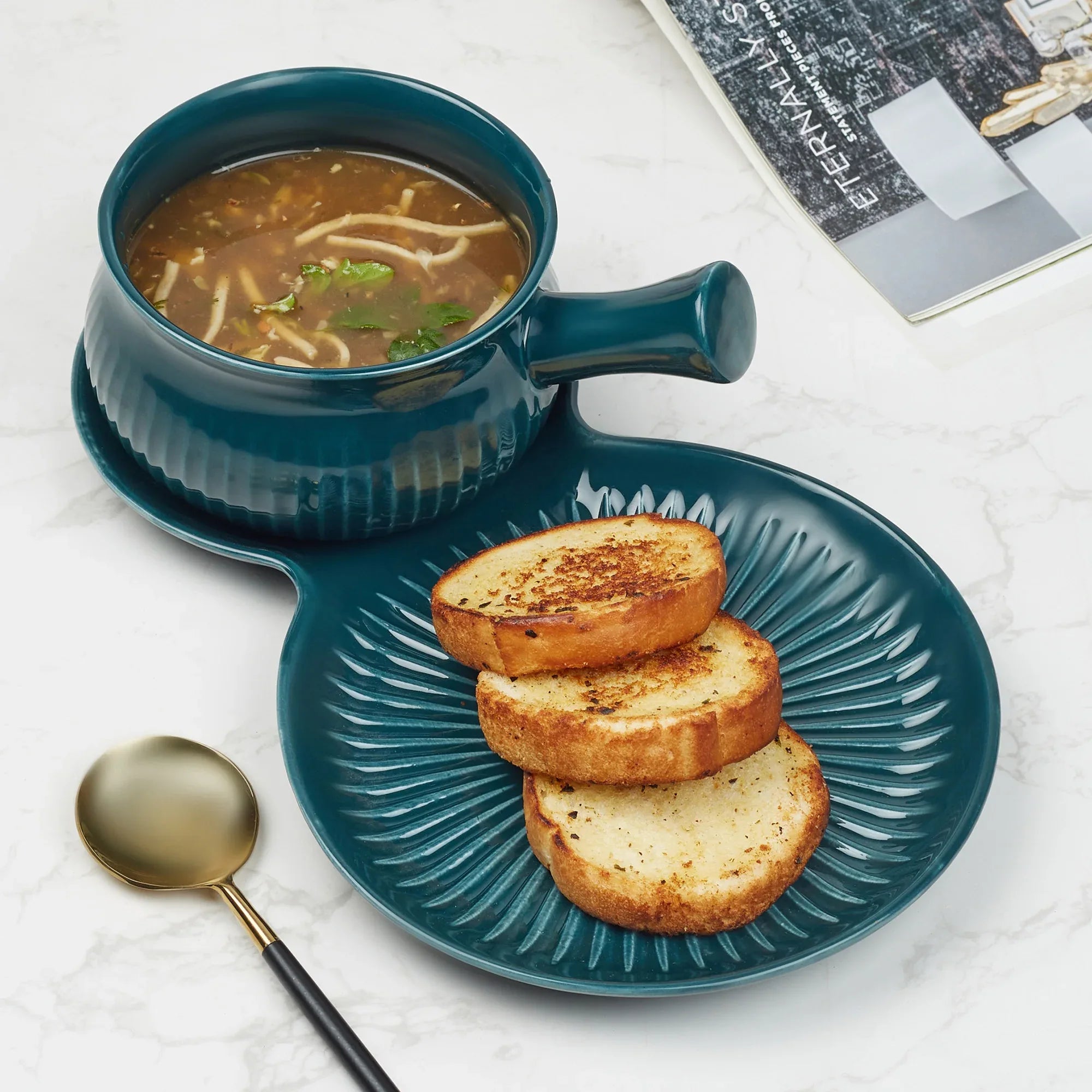 Ace Ceramic Soup Cup & Serving Platter Combo in Assorted Colour - HomeTown