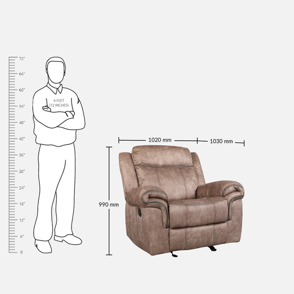 Enfield Fabric Rocker Recliner Sofa in Brown Colour dimensions