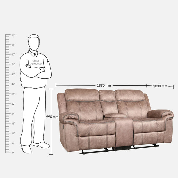 Enfield 2 Seater Fabric Recliner Sofa in Brown Colour dimensions