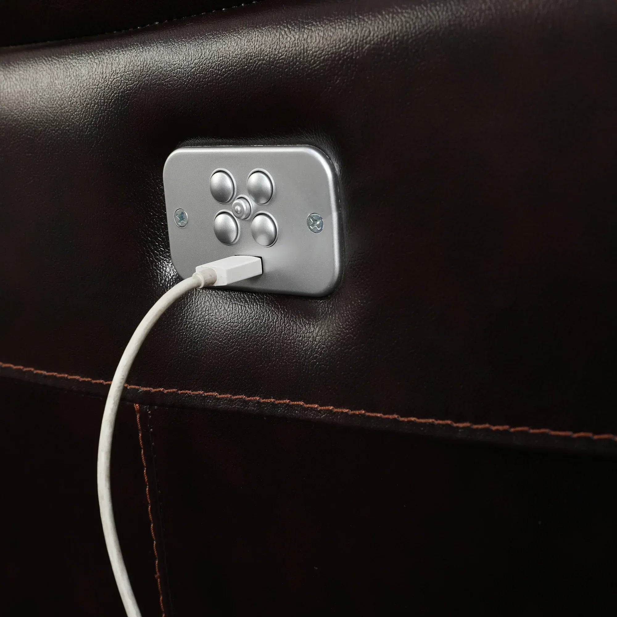 Plush Half Leather Three Seater Single Electric Recliner with Motion - HomeTown