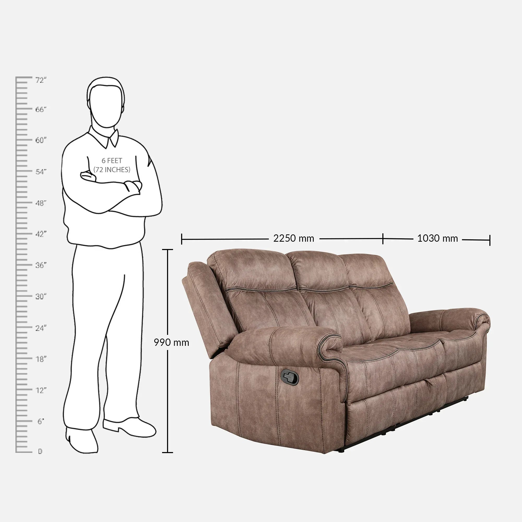 Enfield Fabric 3 Seater Recliner in Grey Colour - HomeTown