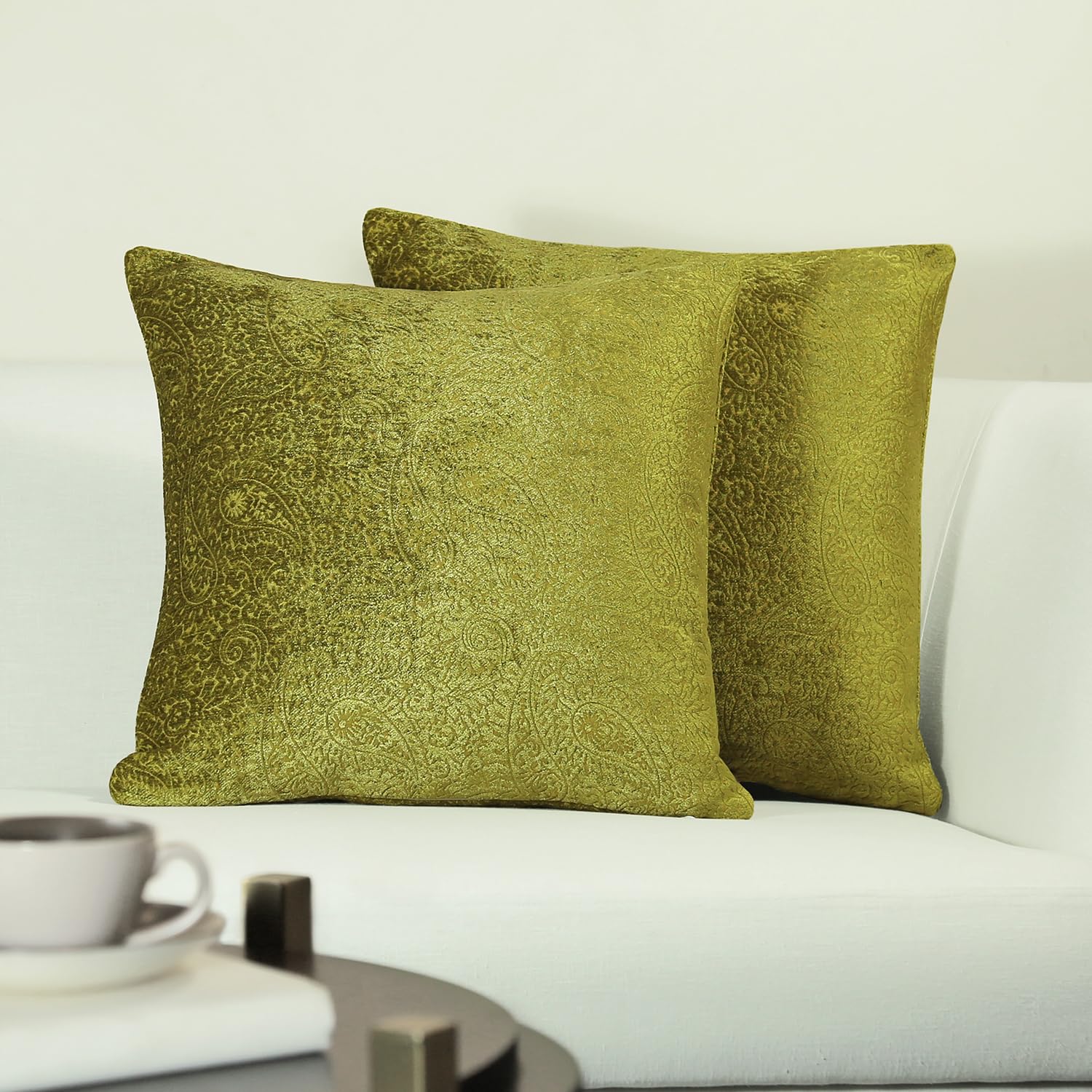 GM Green Ethnic Motifs Polyester Silk Durable 2 Piece Square Cushion Covers -16x16In