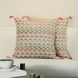 GM Jacquard Self Design Polyester Washable 2 Pcs Textured Square Cushion Covers -16x16In