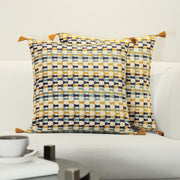 GM Yellow & White 2 Pieces Geometric Square Cushion Covers