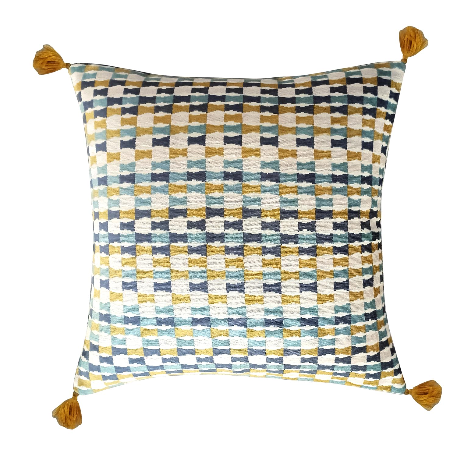 GM Yellow & White 2 Pieces Geometric Square Cushion Covers