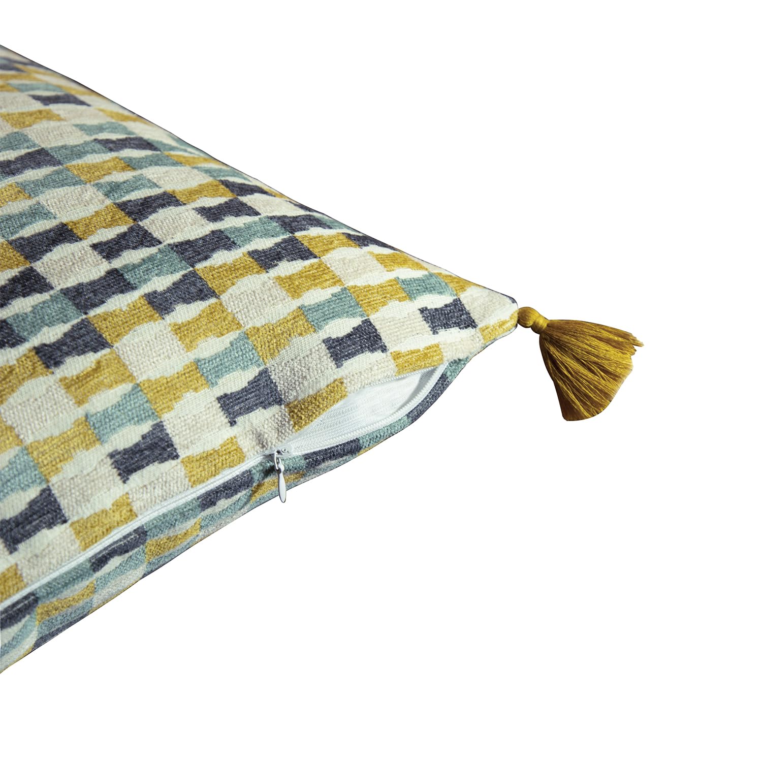 GM Yellow & White 2 Pieces Geometric Square Cushion Covers