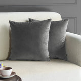 GM Grey Velvet Durable 2 Piece Square Cushion Covers -16x16In