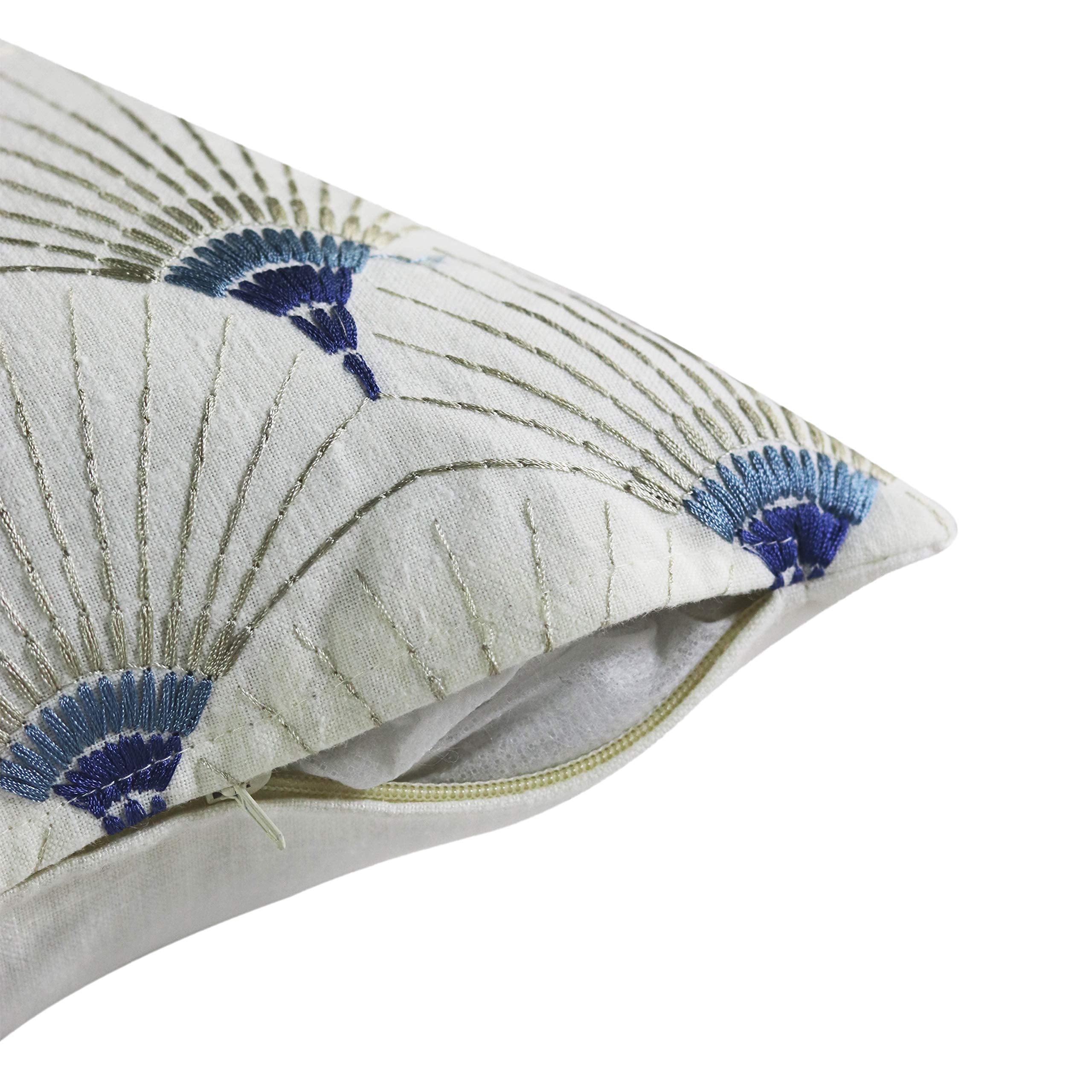 GM Set Of 2 Blue Floral Print Embroidered Arch Square Cushion Covers