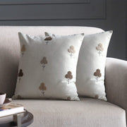 GM Off White Floral Cotton Breathable 2 Piece Embroidered Square Cushion Covers -16x16In