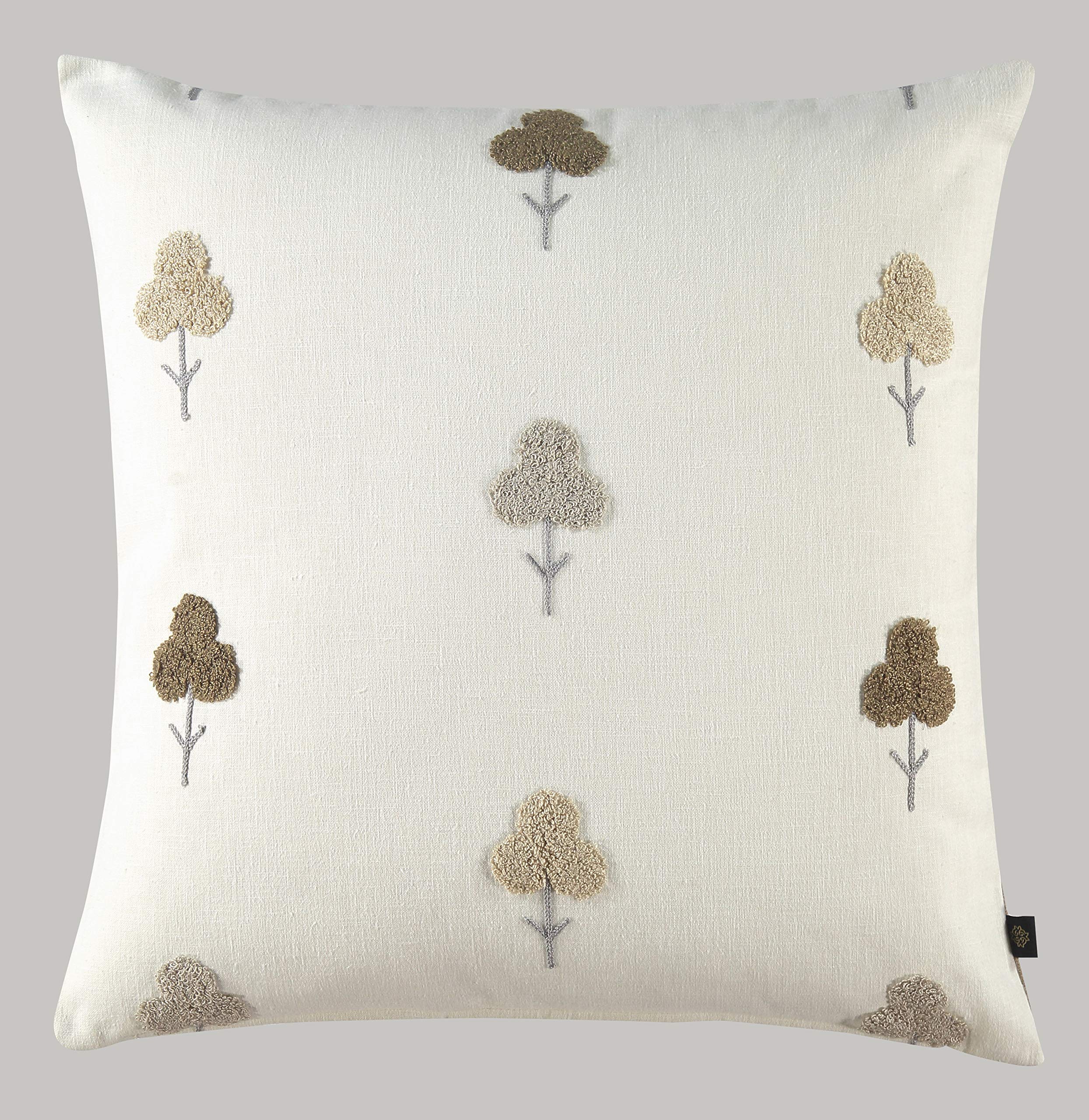 GM Off White Floral Cotton Breathable 2 Piece Embroidered Square Cushion Covers -16x16In