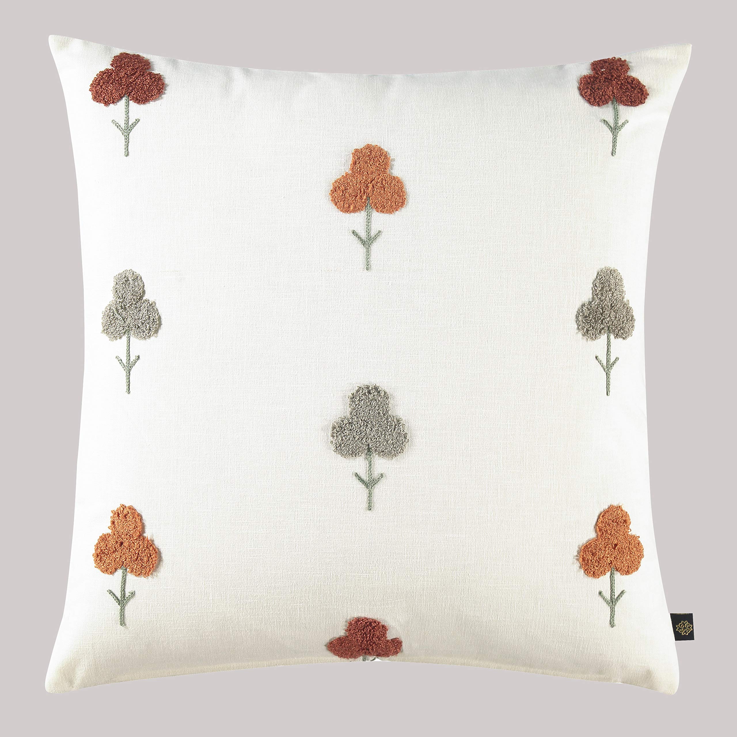 GM Floral Cotton 2 Pcs Embroidered Square Cushion Covers - 15.7 x 15.7 In