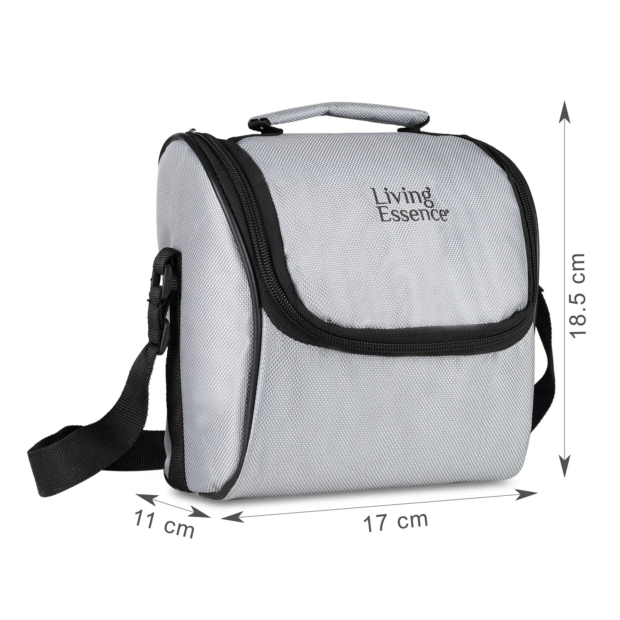 Microsafe 100% BPA Free Plastic & Stainless Steel Exa Lunch Box 400ml Set of 3 + Steel Bottle 500ml + Spoon + Carry Bag in Grey Colour - HomeTown