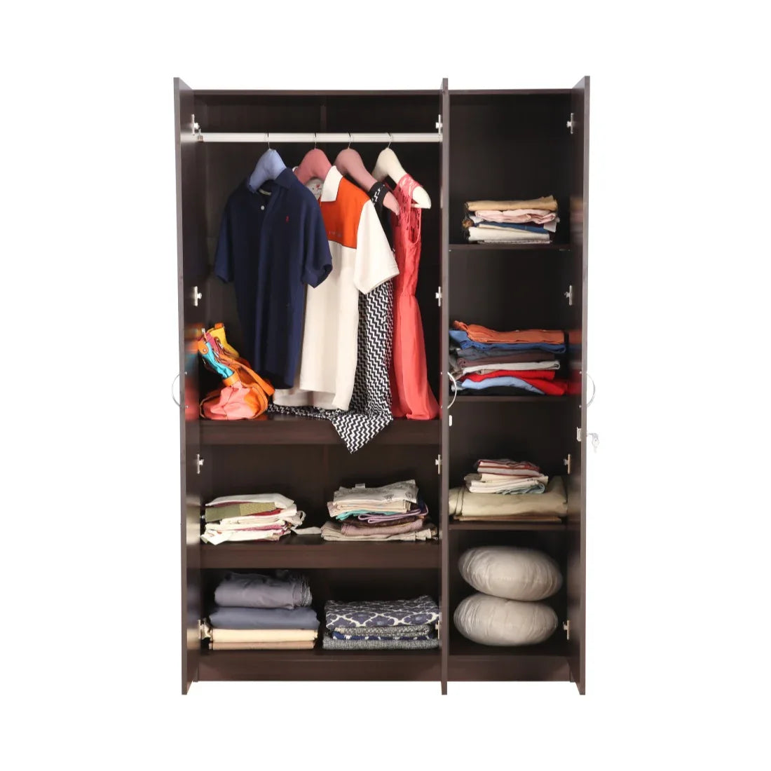 Willy Engineered Wood 3 door wardrobe in Walnut Finish - HomeTown