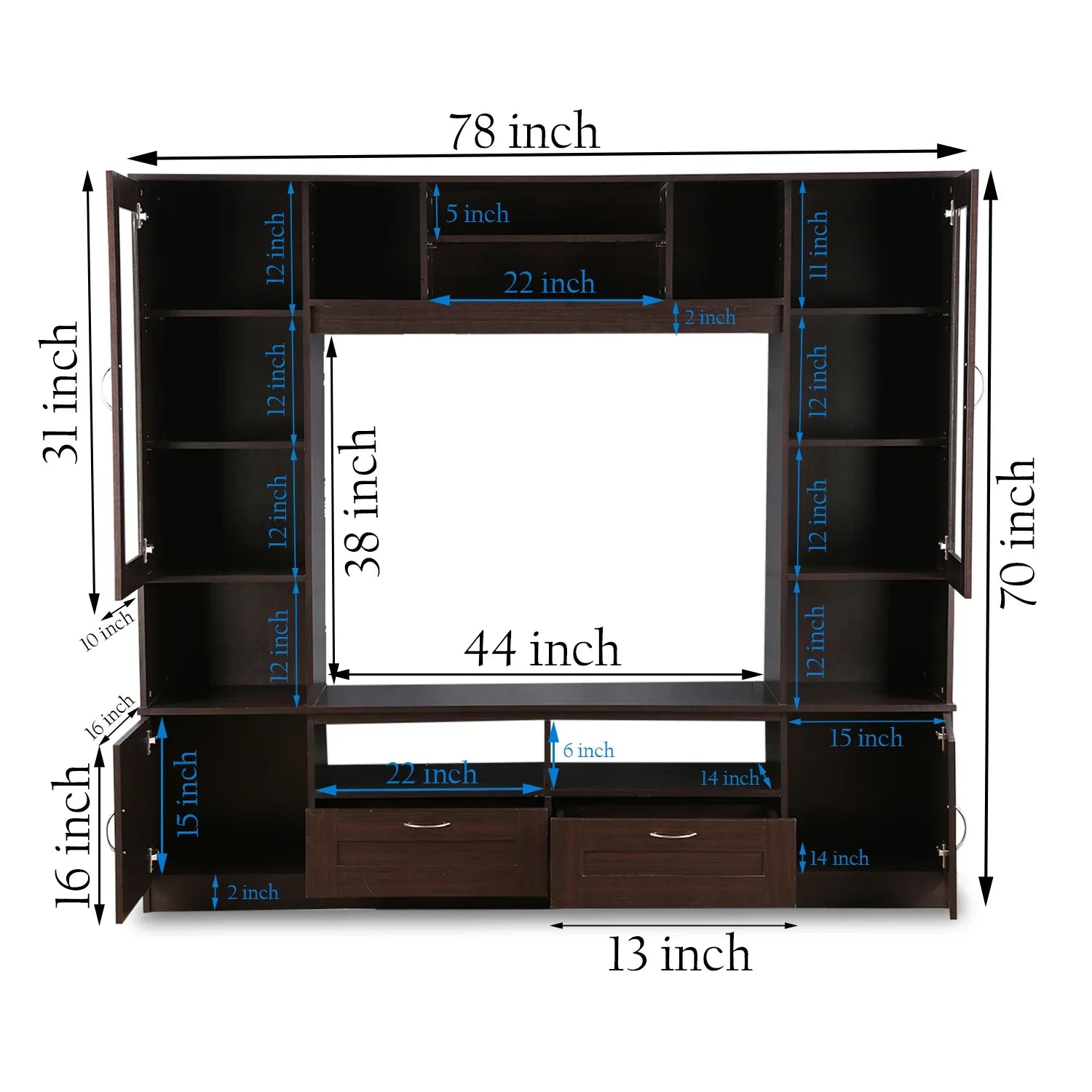 Missouri Engineered Wood Wall Unit in Dark Walnut Colour - HomeTown