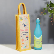 Good Life Jute Reversible Dessert Printed Bottle Bag 12 x 35.5 Cm in Yellow Colour - HomeTown