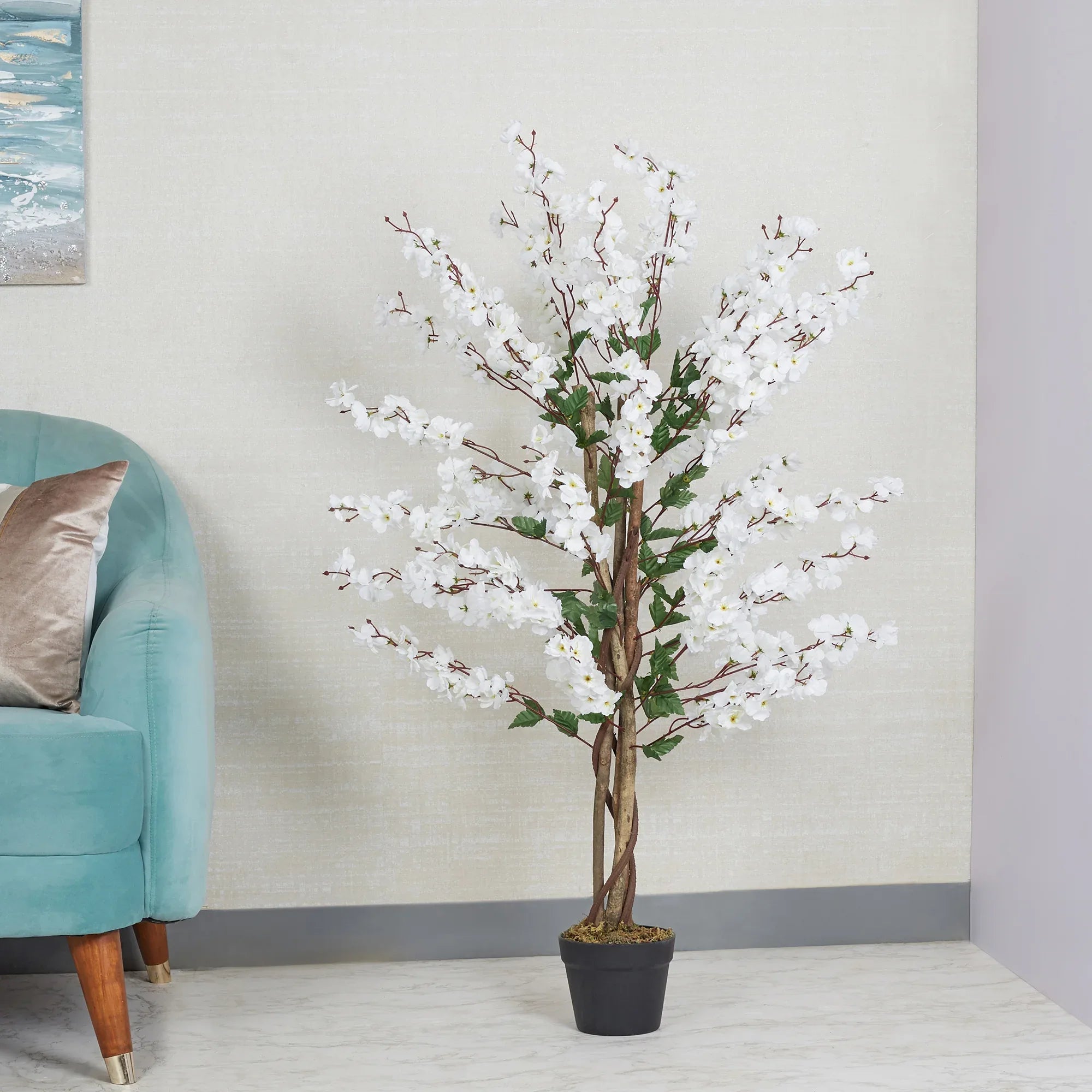 Ilana Artificial Cherry Blossom Potted Tree 120Cm in White Colour - HomeTown