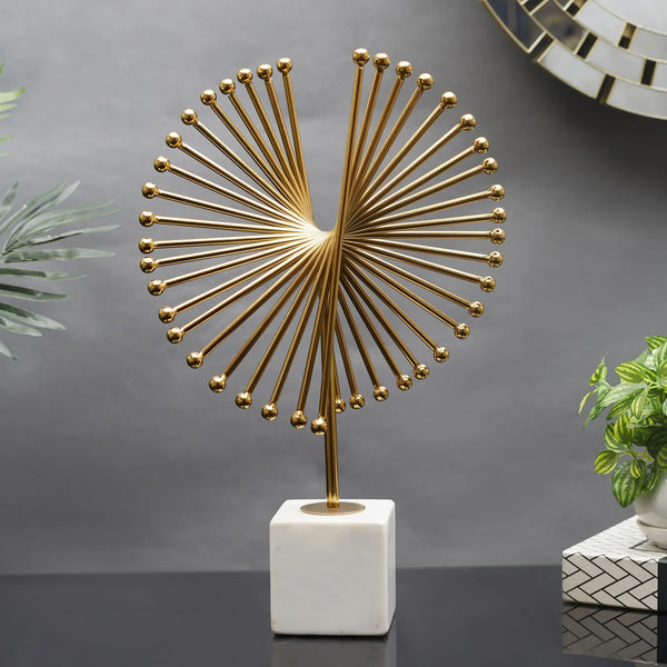 Reeves Metal And Marble Abstract Table Decor in White & Gold Colour dimensions