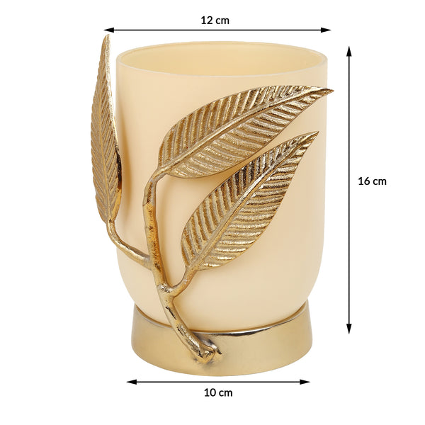 De Massion Versaleaf Glass Vase and Candle Holder in Cream & Gold dimensions