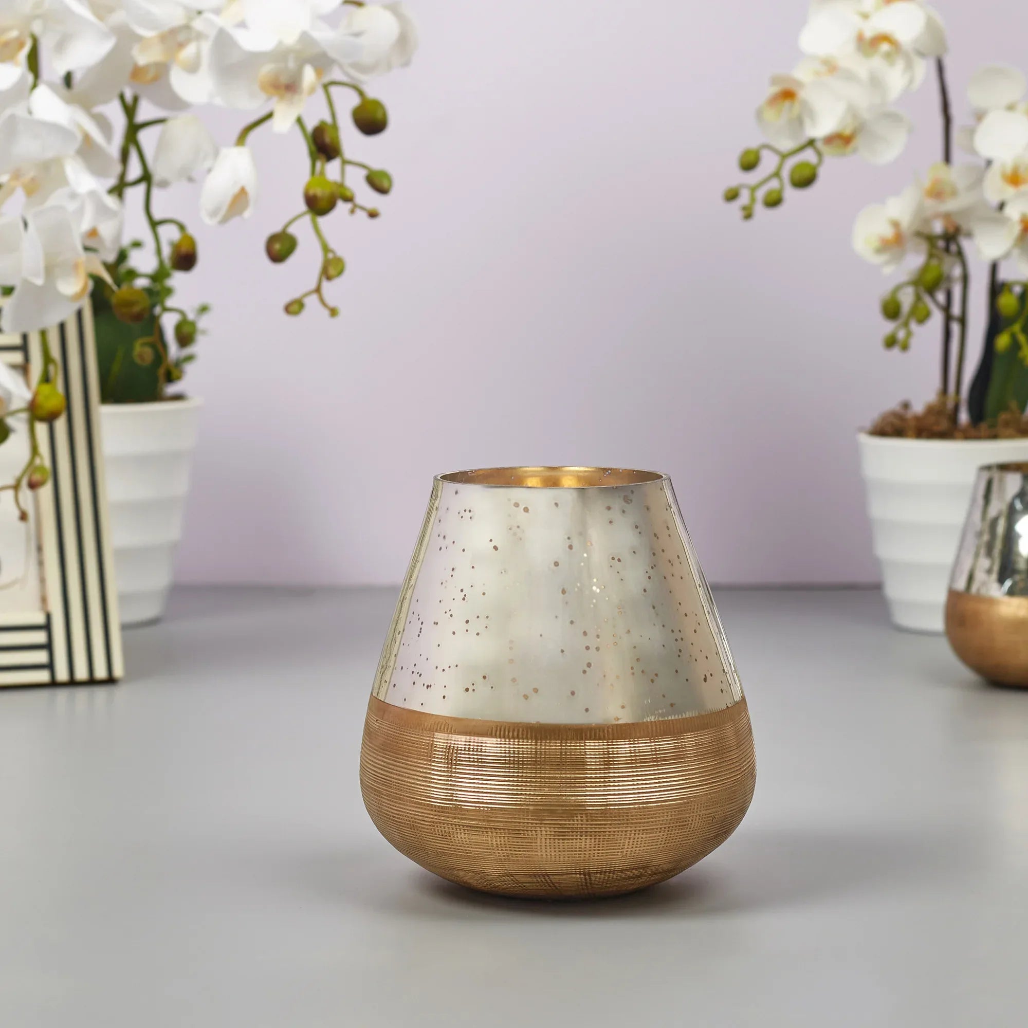 Phiona Glass Textured Handcrafted Mercury Vase 16 Cm in Gold Colour - HomeTown