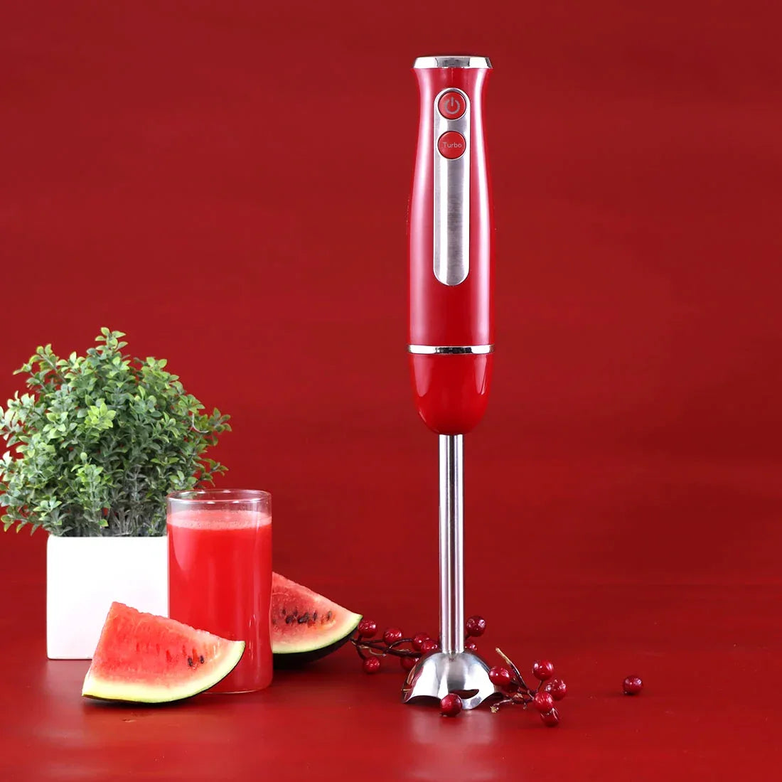 Crimson Edge Cast Iron Hand Blender 400W in Red Colour by Wonderchef - HomeTown