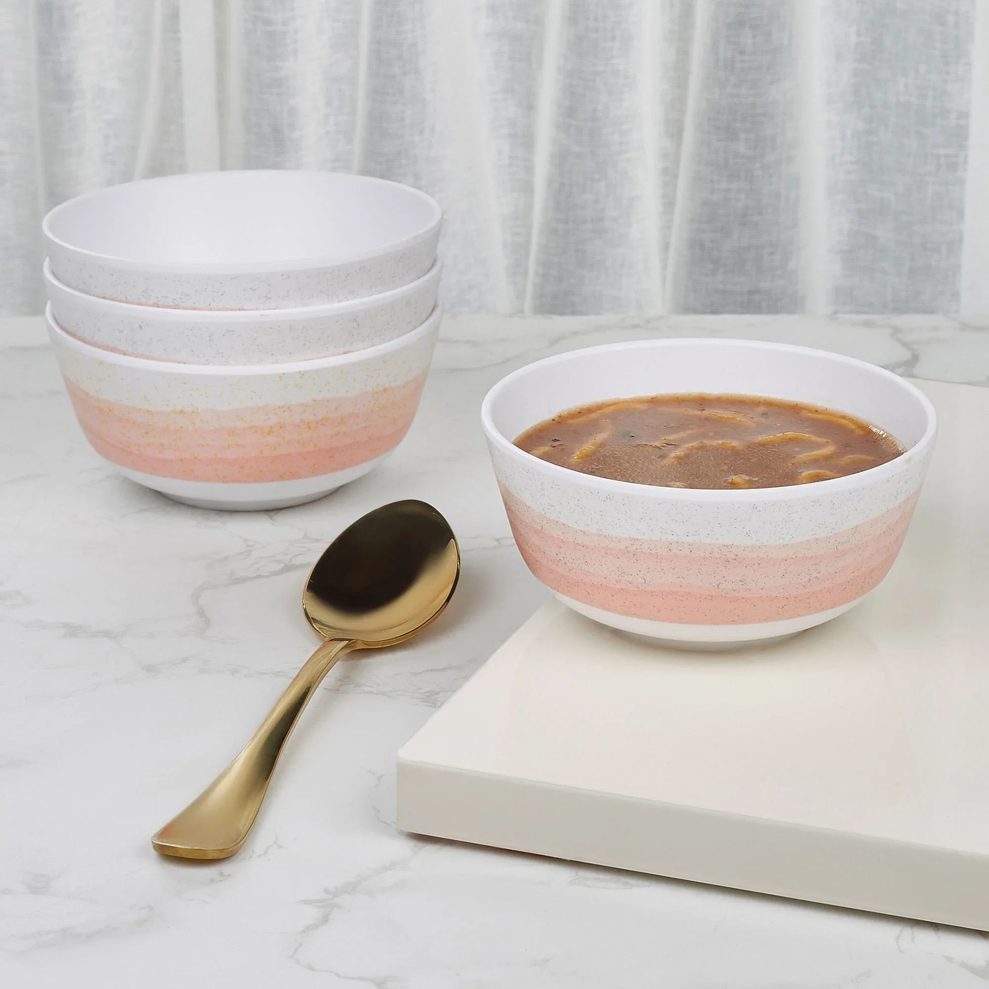 Emilia Melamine Soup Bowl 300 Ml Set of 4 in Pink Colour - HomeTown
